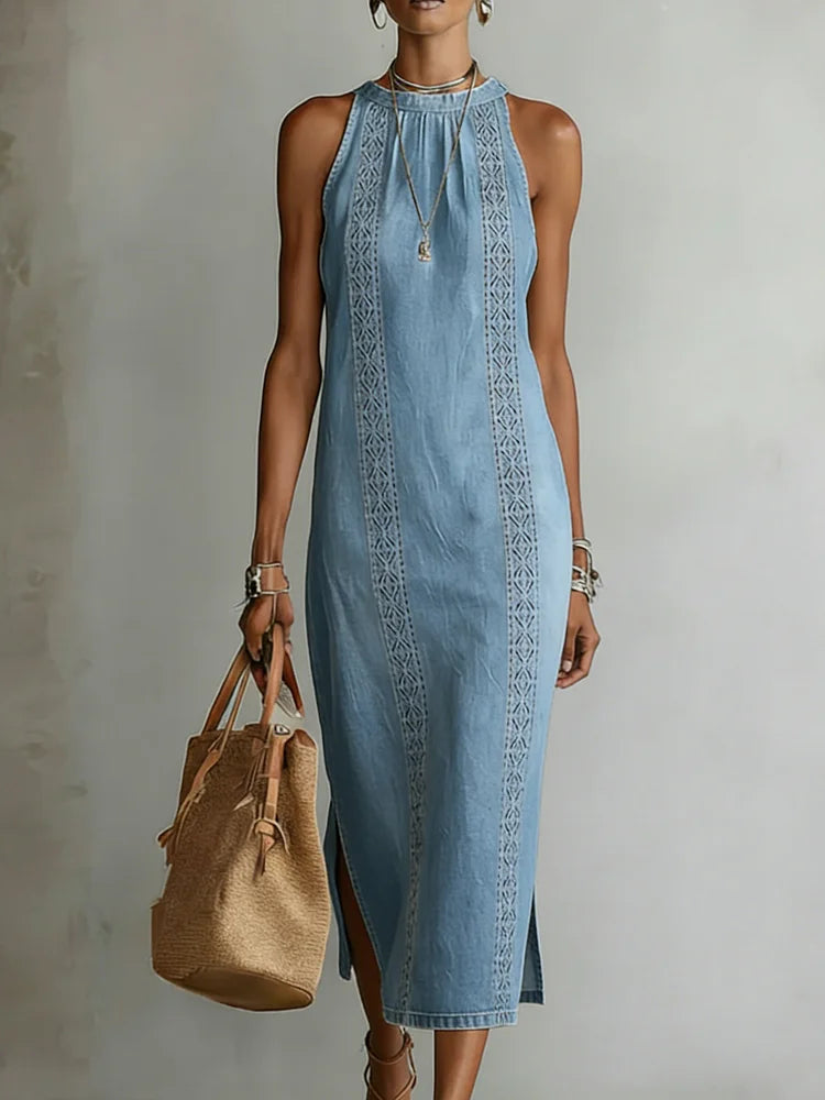 Claudia™ | Vestido de denim con encaje retro