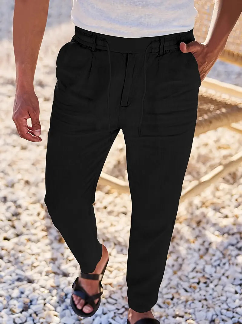 Nico - Pantalones anchos de lino con cordón