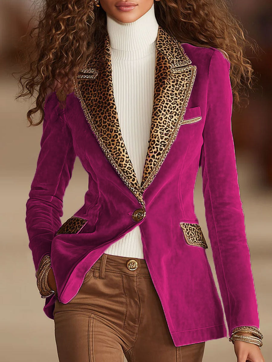 Lorena - Blazer de un boton con estampado de leopardo y costuras