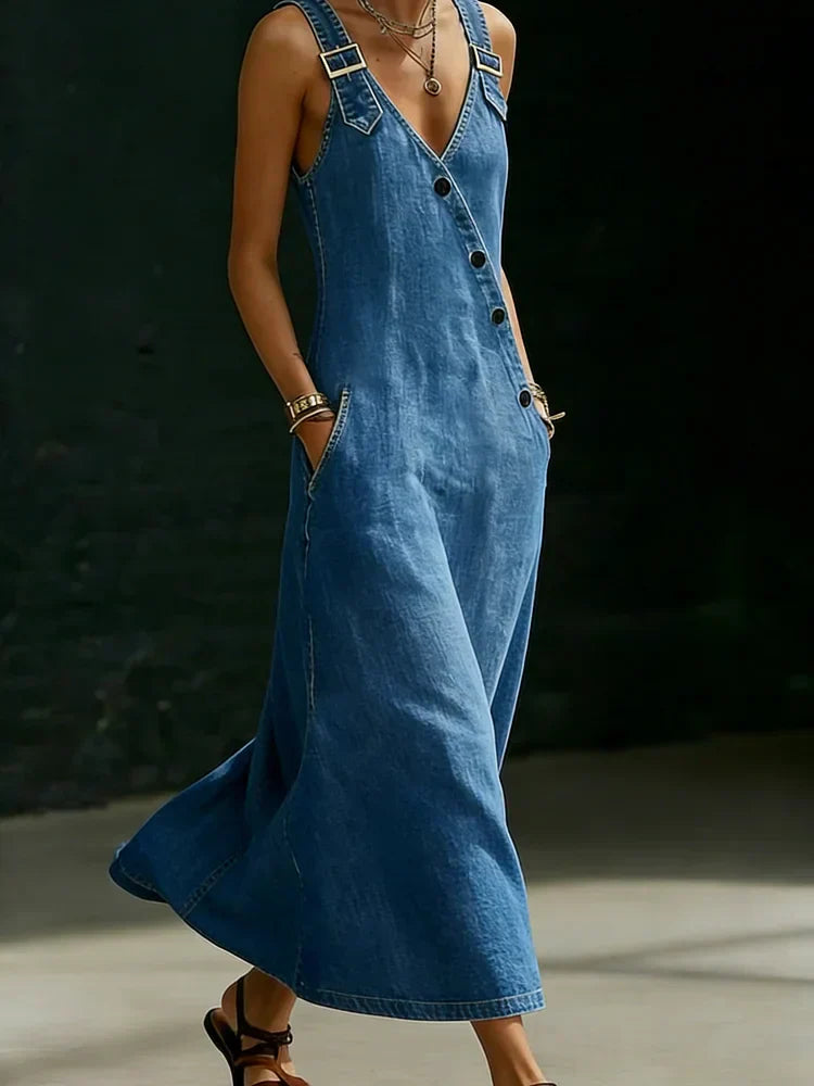 Valeria™ | Vestido largo de denim con botones