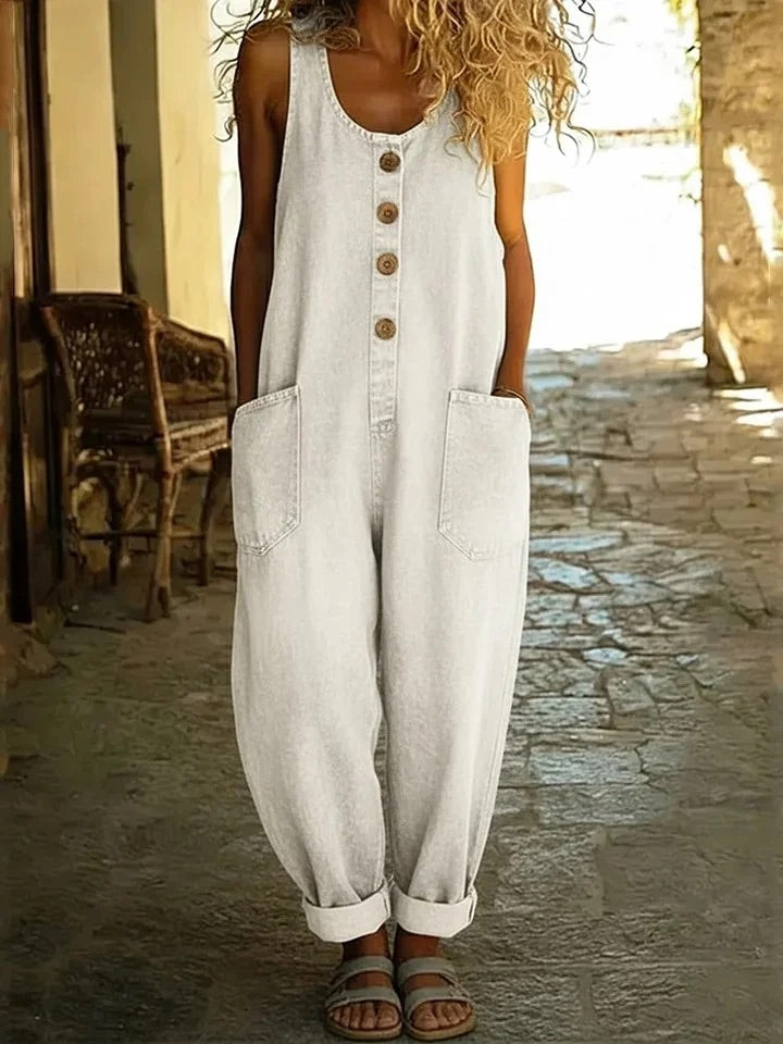 Paula™ | Peto de denim de algodón con lavado vintage