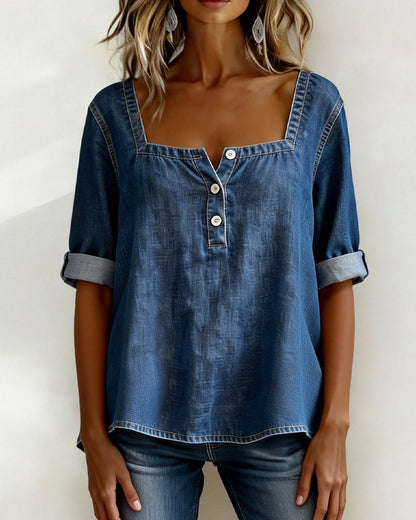 Sara™ | Camisa vaquera con cuello cuadrado