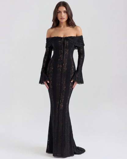 Vestido largo Alessandra de Vega Madrid con diseño elegante y detalles en tonos topaz, vista frontal en la imagen.