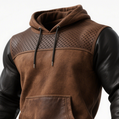 Sudadera con capucha de cuero marrón con detalles