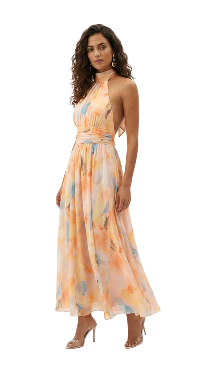Esther - Vestido de cuello con estampado de acuarela