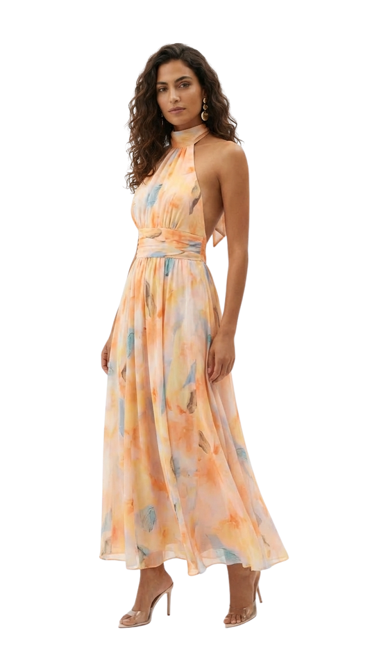 Esther - Vestido de cuello con estampado de acuarela