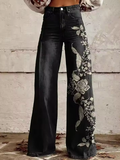 Pantalón floral elegante Elisa de Vega Madrid, con diseño colorido y ajustado, para un estilo sofisticado y femenino.