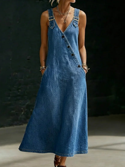 Valeria™ | Vestido largo de denim con botones