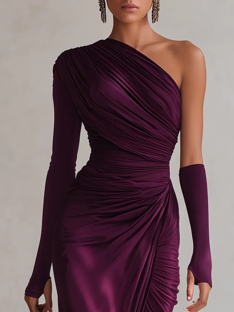 Rosalía - Elegante vestido largo morado de un solo hombro