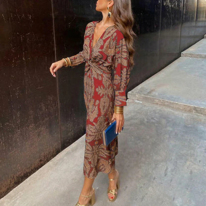 Isabel™ – Vestido de midi elegante con lazo en la cintura y estampado artístico