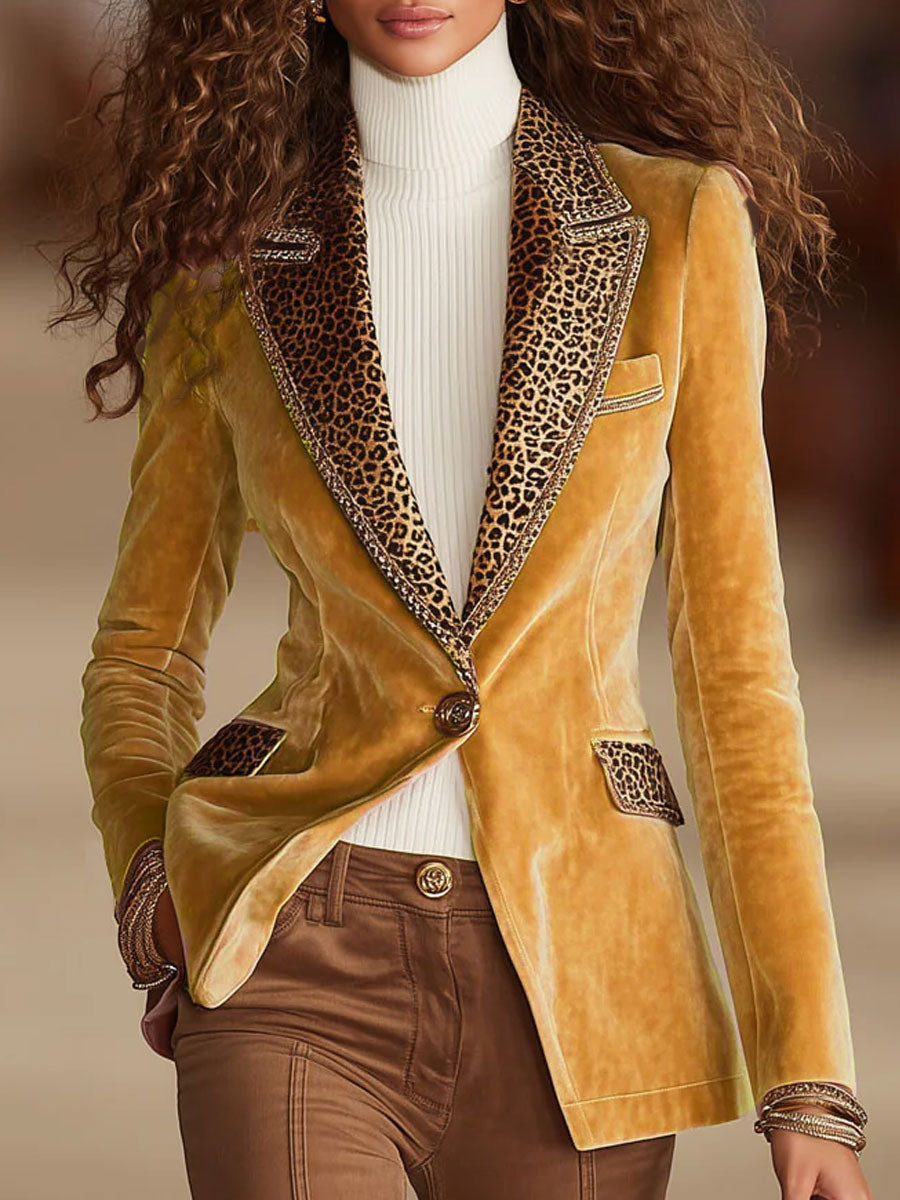 Lorena - Blazer de un boton con estampado de leopardo y costuras
