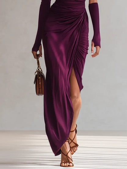 Rosalía - Elegante vestido largo morado de un solo hombro