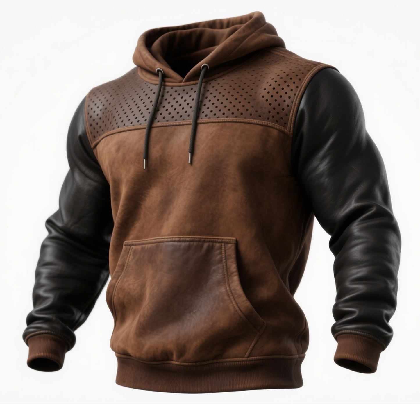 Sudadera con capucha de cuero marrón con detalles