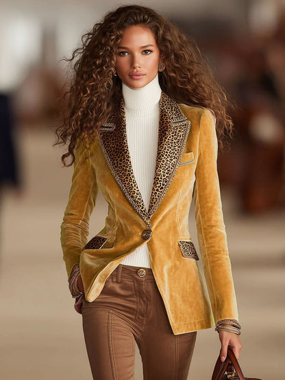 Lorena - Blazer de un boton con estampado de leopardo y costuras