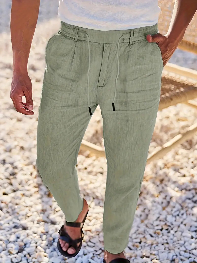 Nico - Pantalones anchos de lino con cordón