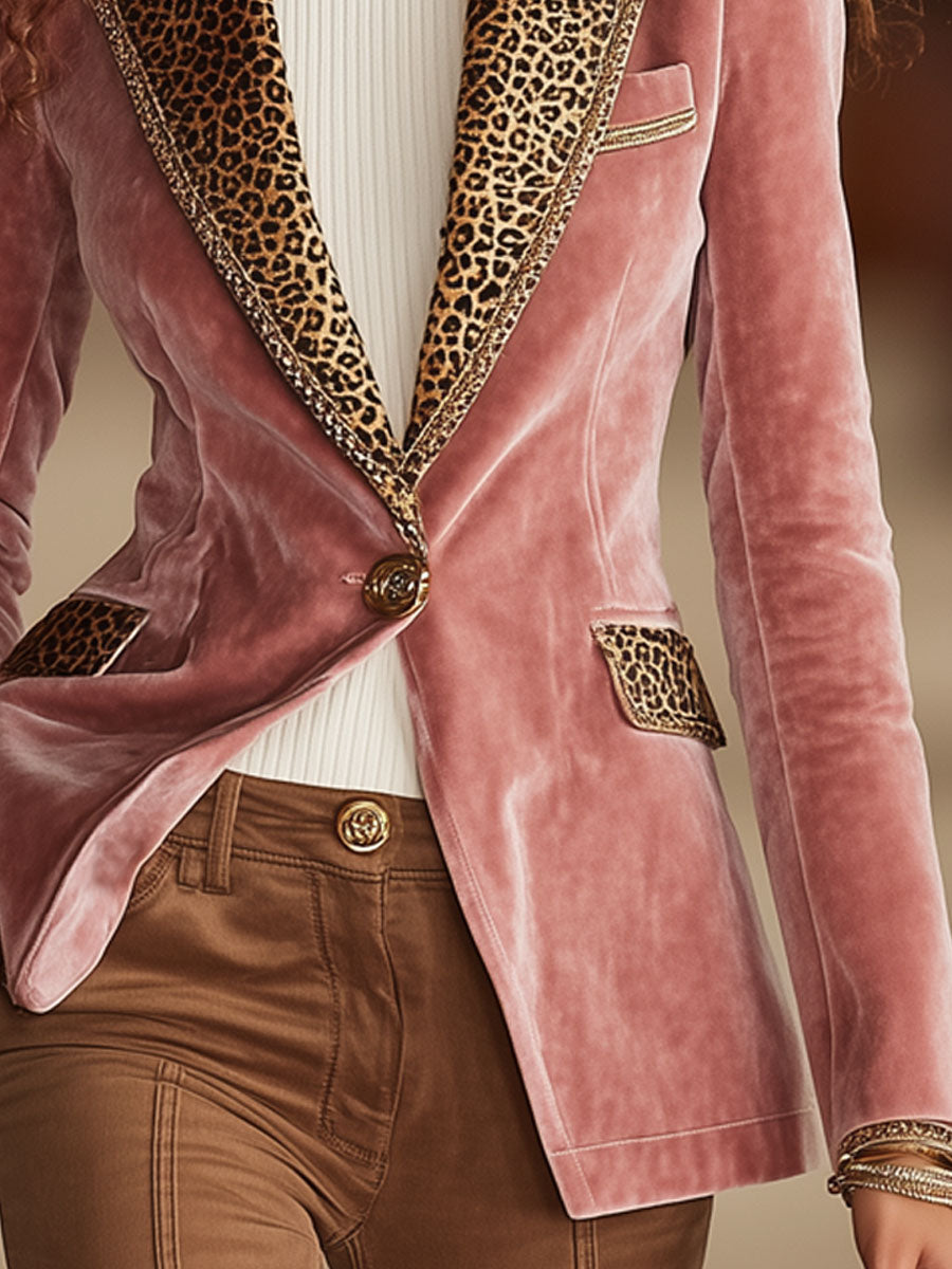 Lorena - Blazer de un boton con estampado de leopardo y costuras
