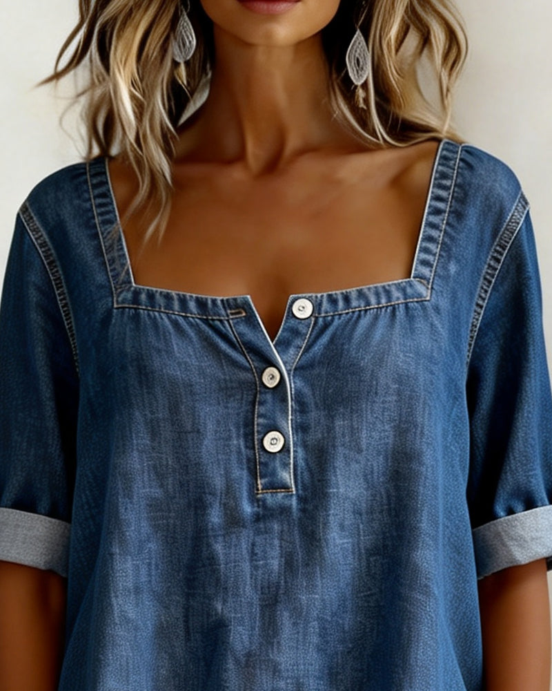 Sara™ | Camisa vaquera con cuello cuadrado