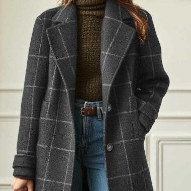 Elegante abrigo de lana cuadros