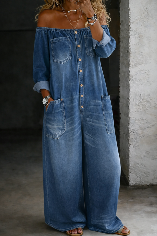 Ana™ | Mono de denim con hombros al aire