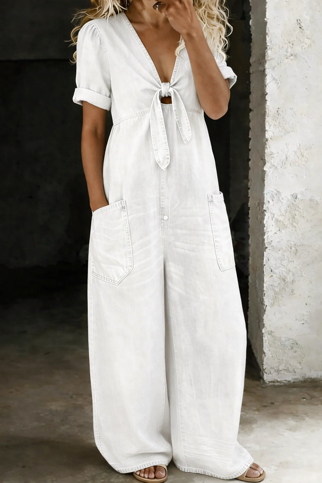 Laura™ | Mono de denim con cuello en V