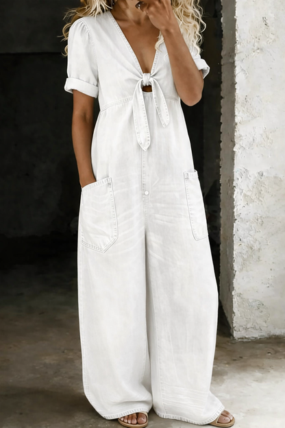 Laura™ | Mono de denim con cuello en V
