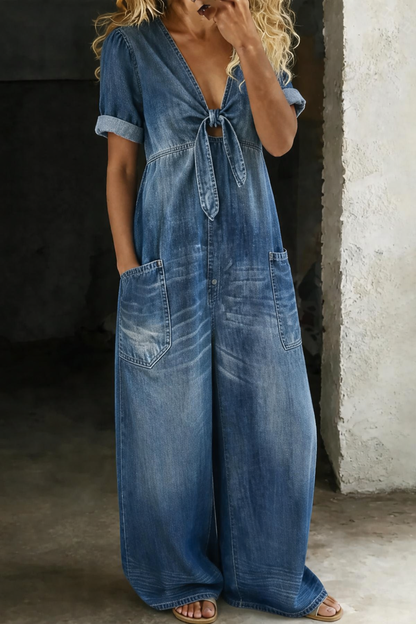 Laura™ | Mono de denim con cuello en V