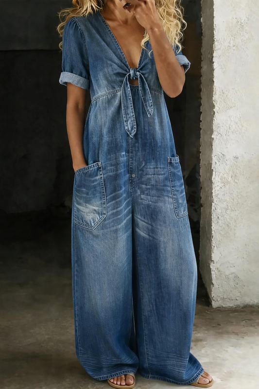 Laura™ | Mono de denim con cuello en V