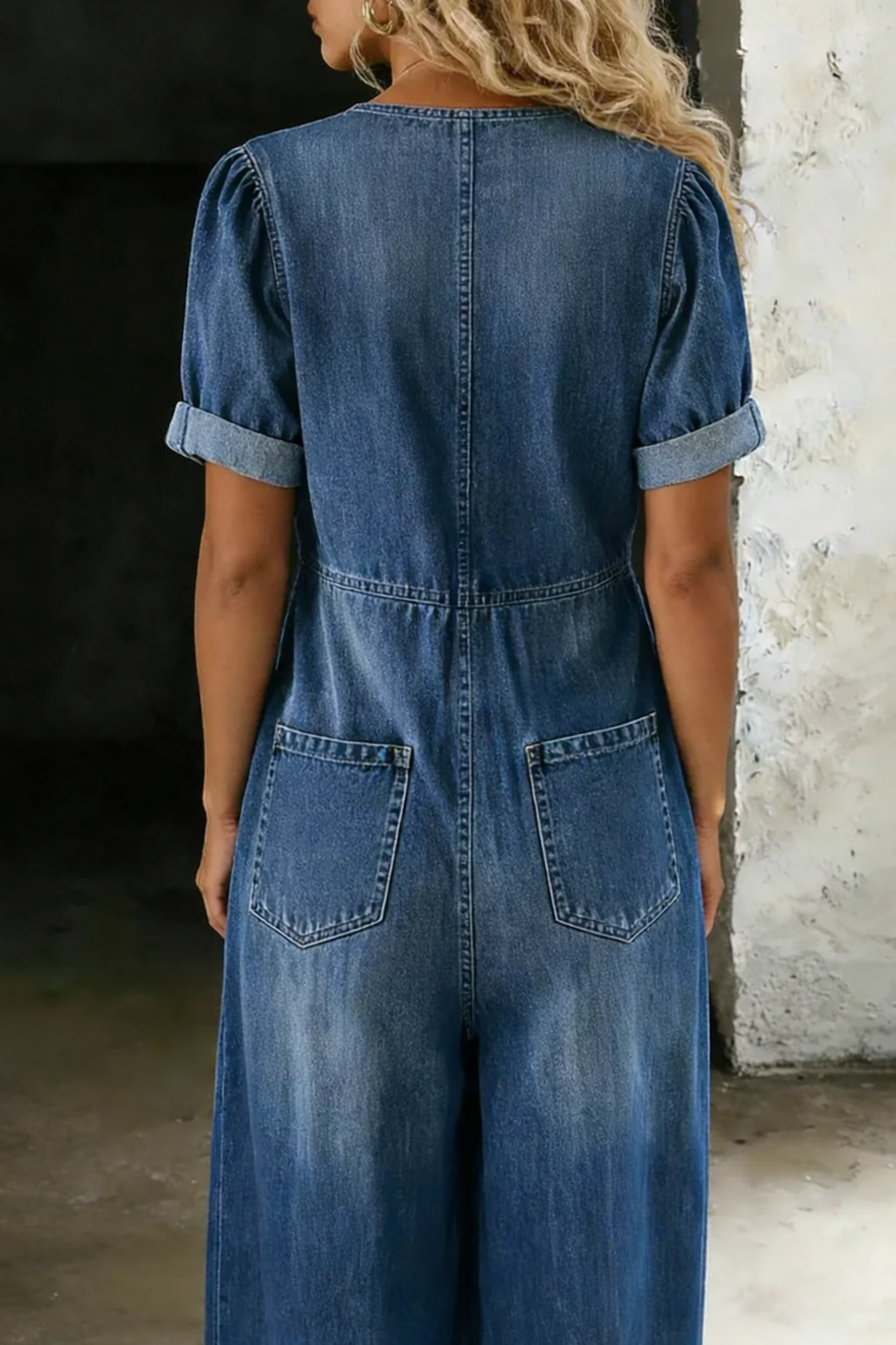 Laura™ | Mono de denim con cuello en V