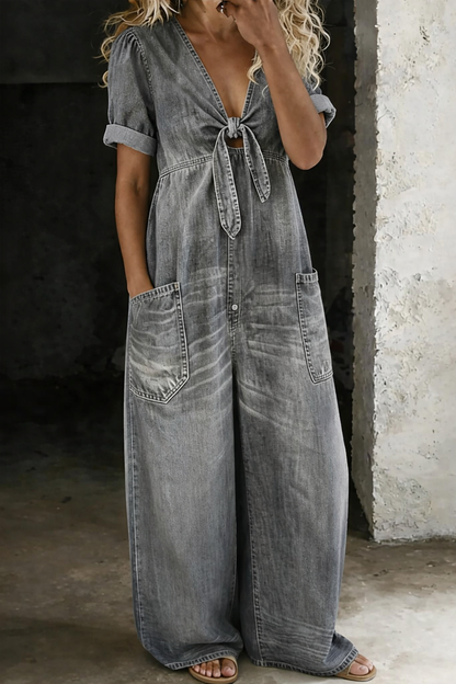 Laura™ | Mono de denim con cuello en V