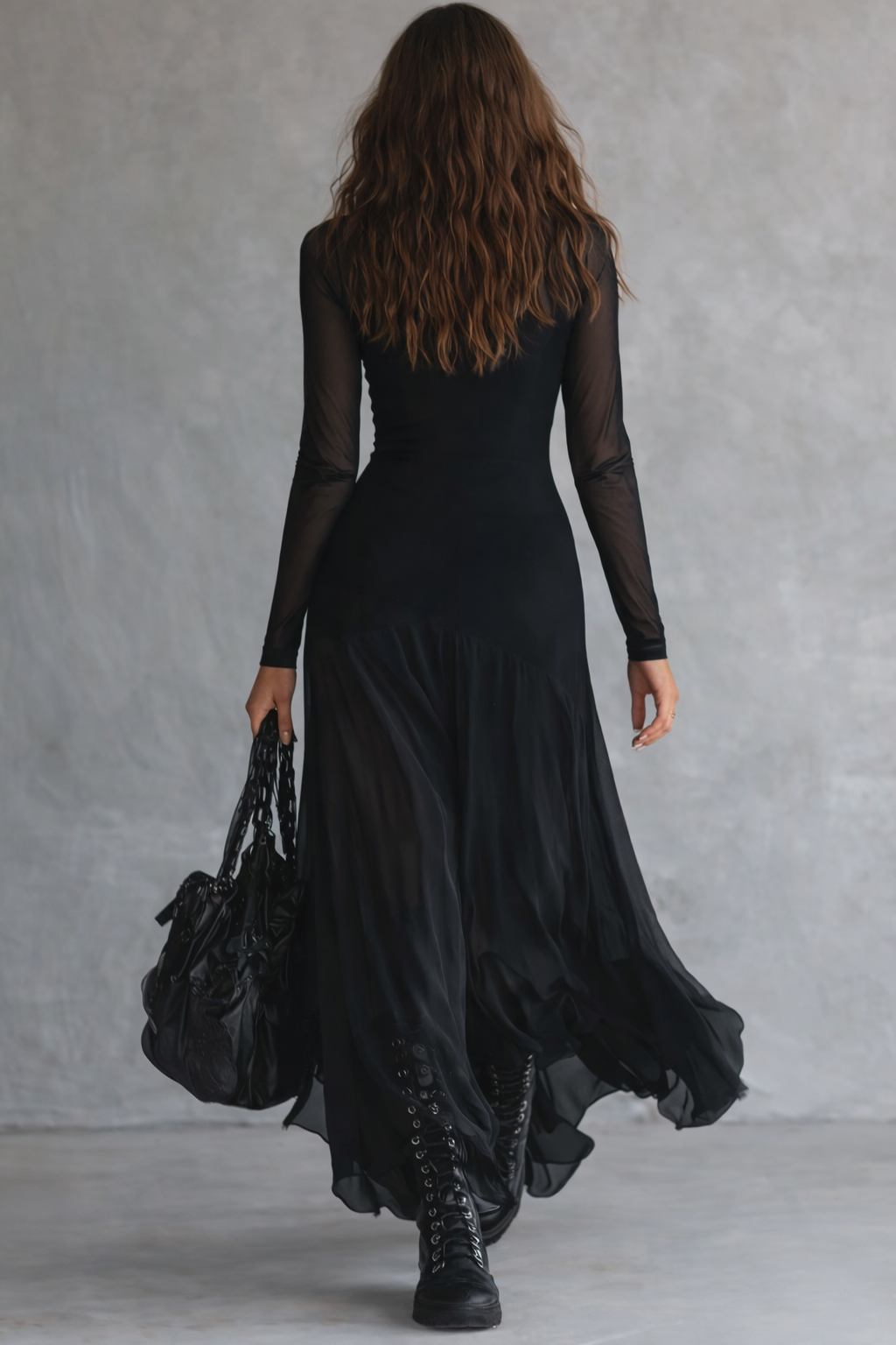 Andrea | Vestido Largo con Malla Transparente - Vega Madrid