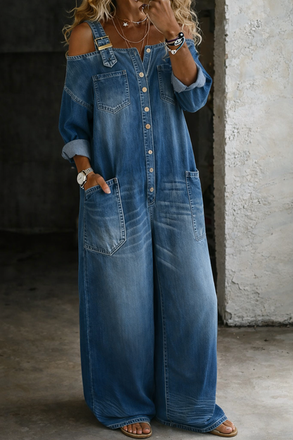 Elena™ | Mono de denim con hombros al aire