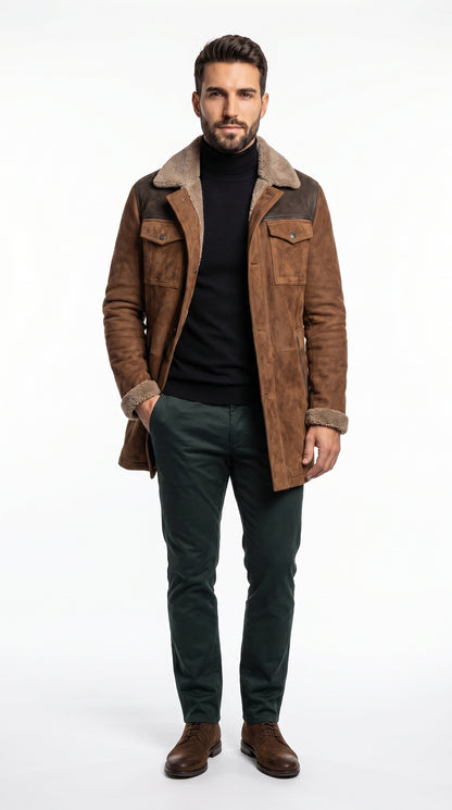 Fernando - Chaqueta vintage para hombre con cuello reversible y multiples bolsillos
