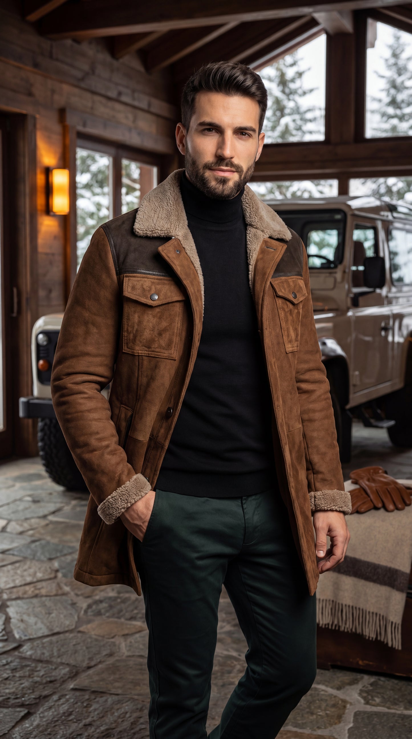 Fernando - Chaqueta vintage para hombre con cuello reversible y multiples bolsillos