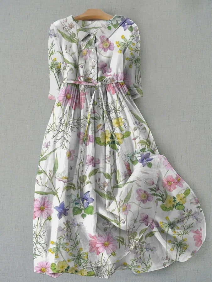 Vestido Aurea de Vega Madrid, vestido floral vintage con línea A para mujer, ideal para verano y comodidad.