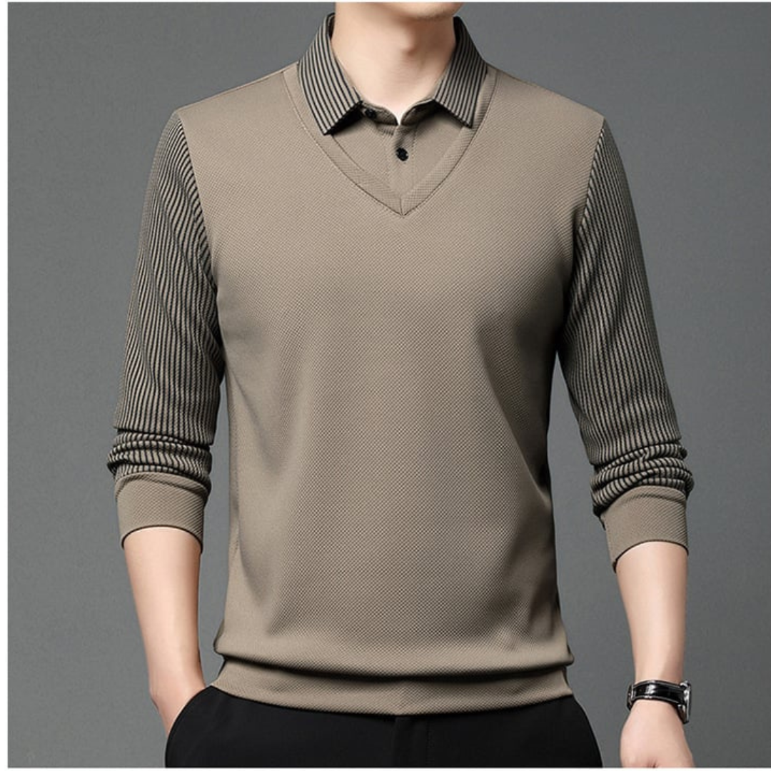 Enzo | Camisa de Dos Piezas con Cuello Rayado
