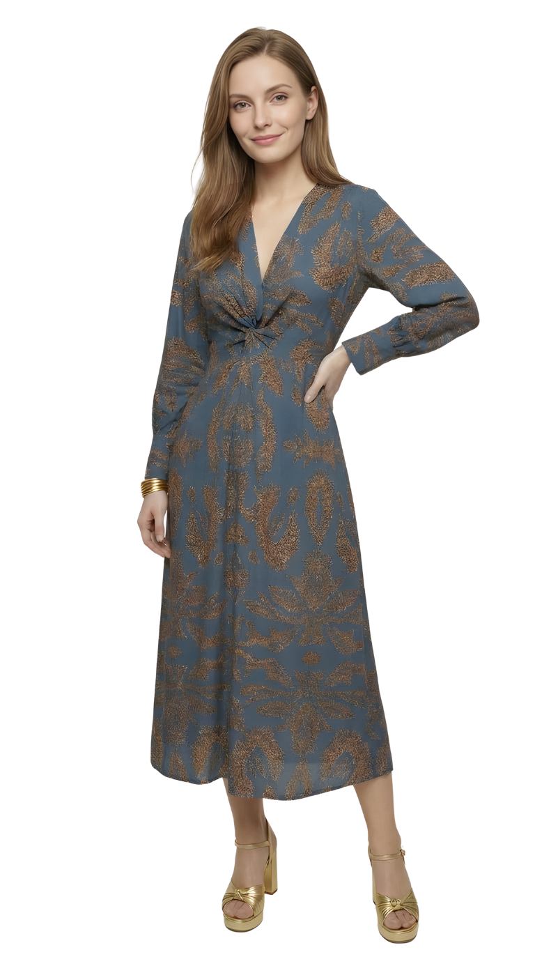 Isabel™ – Vestido de midi elegante con lazo en la cintura y estampado artístico