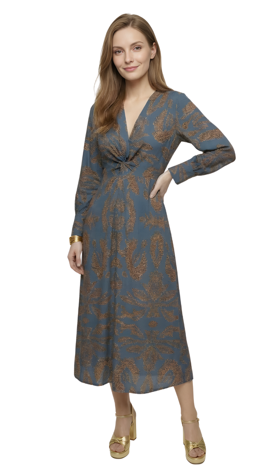 Isabel™ – Vestido de midi elegante con lazo en la cintura y estampado artístico