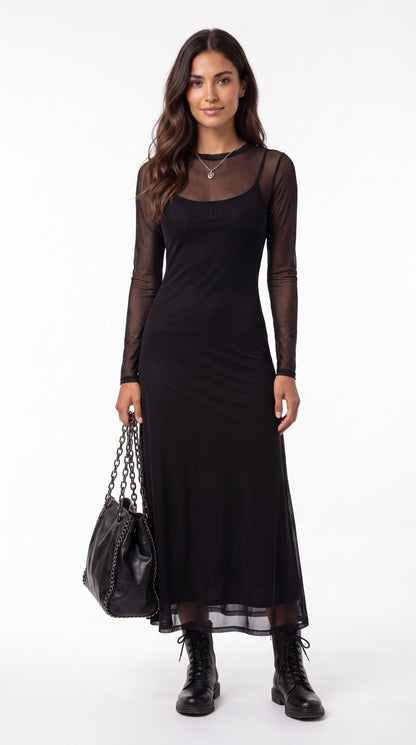 Andrea | Vestido Largo con Malla Transparente