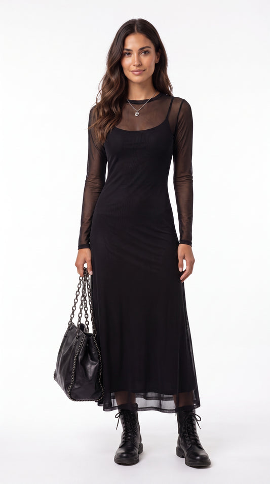 Andrea | Vestido Largo con Malla Transparente
