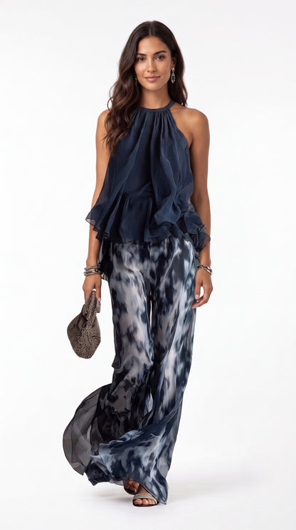 Bianca | Conjunto Elegante con Blusa Fluida y Pantalón Palazzo