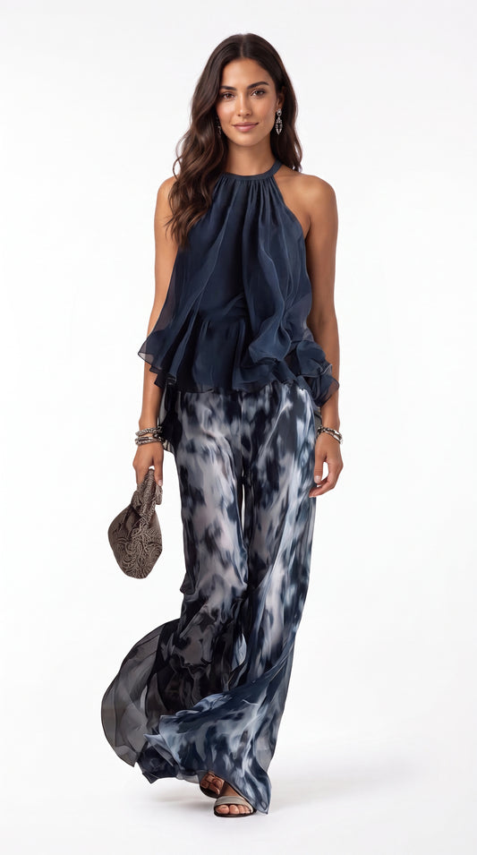 Bianca | Conjunto Elegante con Blusa Fluida y Pantalón Palazzo
