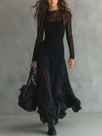 Luna - Vestido largo en tul negro con encanto