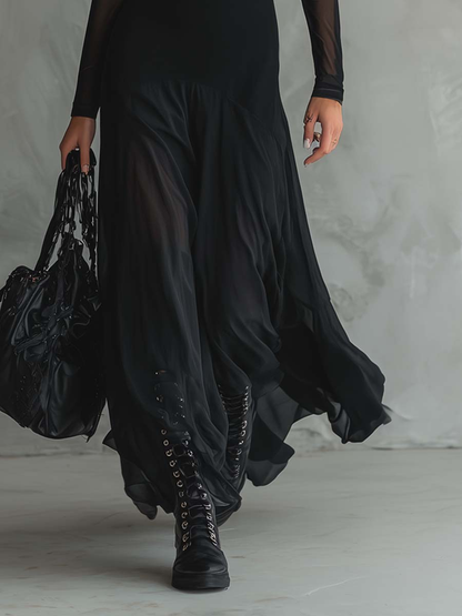 Andrea | Vestido Largo con Malla Transparente - Vega Madrid