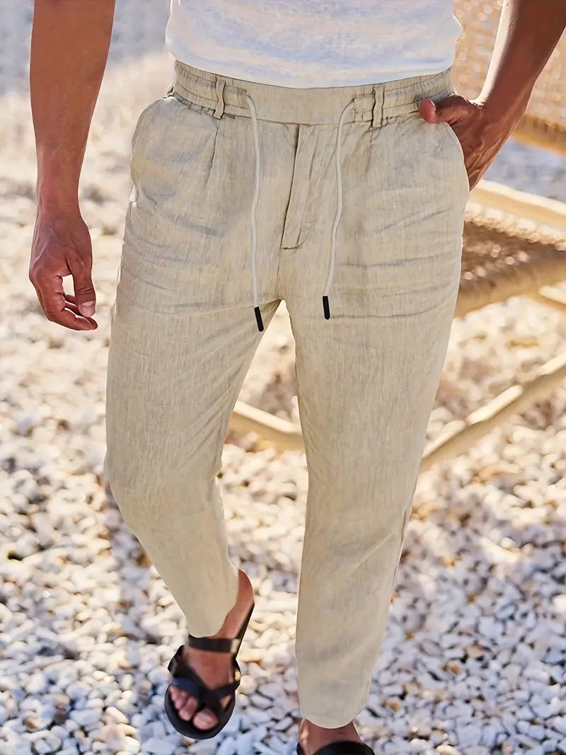 Nico - Pantalones anchos de lino con cordón