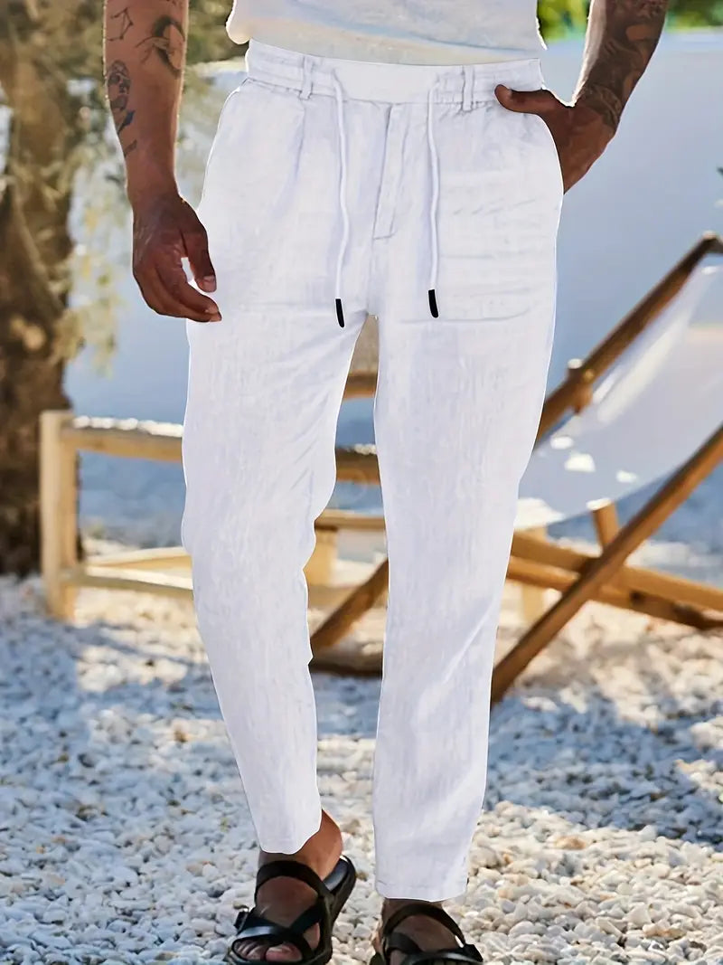 Nico - Pantalones anchos de lino con cordón