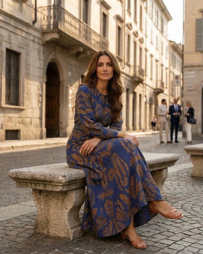 Isabel™ – Vestido de midi elegante con lazo en la cintura y estampado artístico