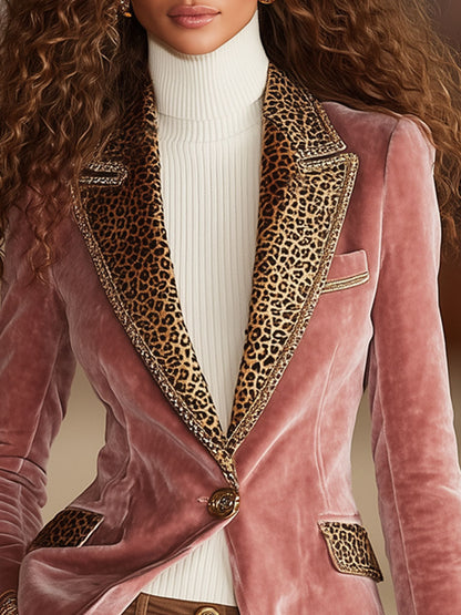 Lorena - Blazer de un boton con estampado de leopardo y costuras