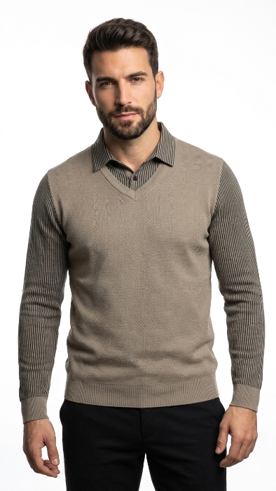 Enzo | Camisa de Dos Piezas con Cuello Rayado