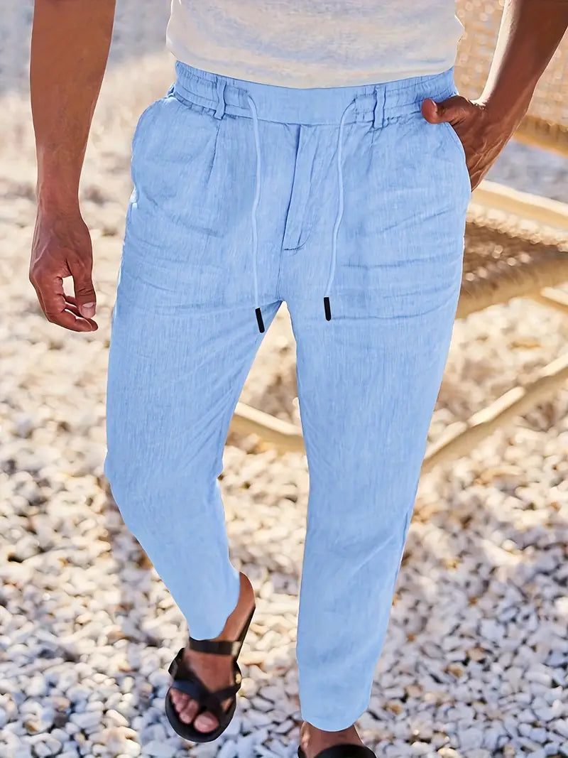 Nico - Pantalones anchos de lino con cordón
