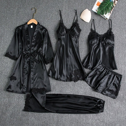 Bianca - Camisón sexy de seda de cinco piezas